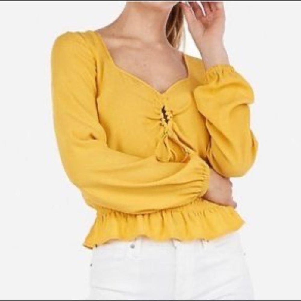 CLOSET CLOSING Express Ruffle Ruched Front Blouse NWT - Picture 2 of 7